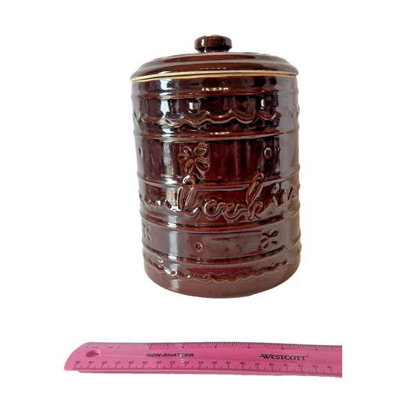 Marcrest Stoneware 1950's Brown Cookie Jar Daisy and Dot MCM Boho Cottage Core - Picture 1 of 10